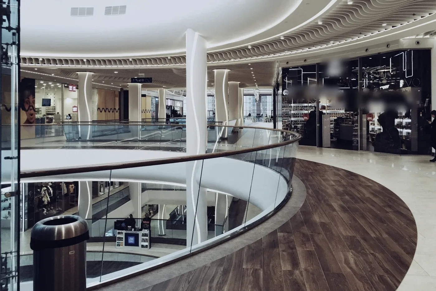 Shopping mall atrium with storefronts