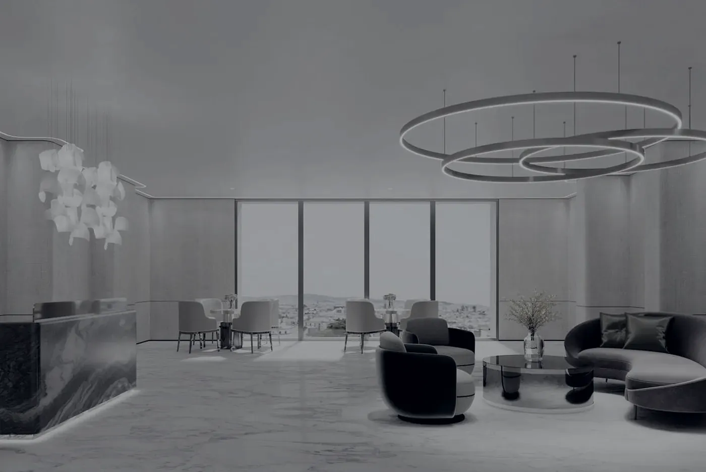 Hotel lobby with lounge seating